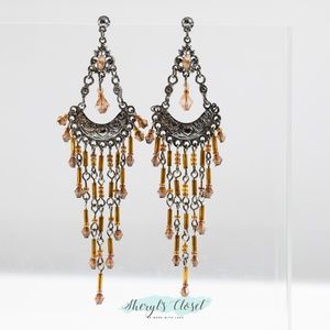 Brown Beaded Chandelier Earrings - Boho